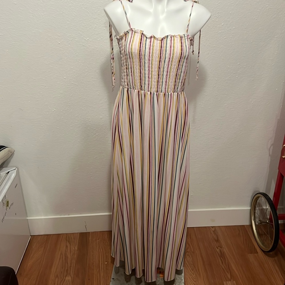 Wild Fable Almond Cream Striped Maxi Dress Sz M